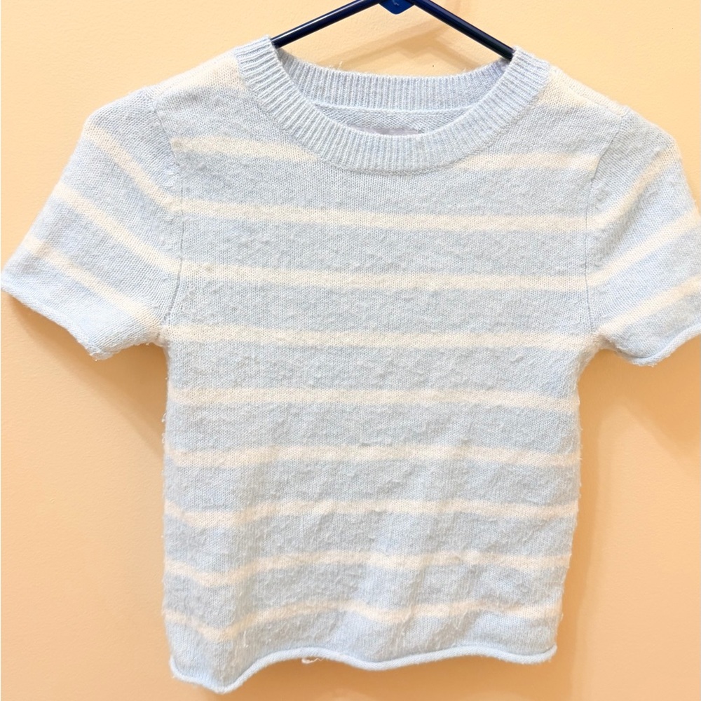SO Light Blue & White Knit Short Sleeve Top